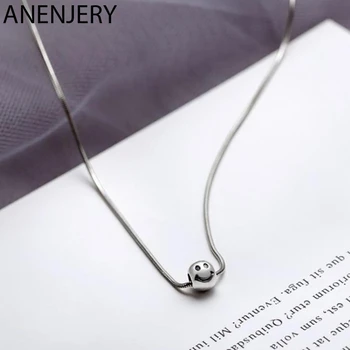 

ANENJERY Simple 925 Sterling Thai Silver Smiling Face Bead Snake Bone Necklace For Women choker collares S-N525