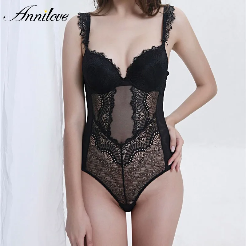 Annilove французское женское кружевное нижнее белье эластичное прозрачное боди на