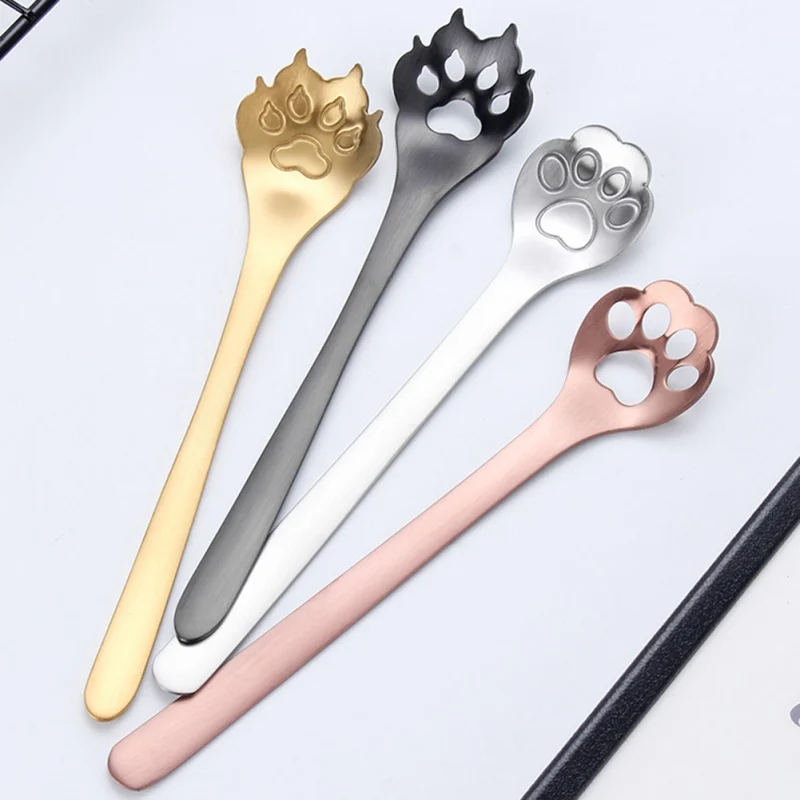 

Coffee Spoons Cute Cat Claw Stainless Steel Fruit Fork Dessert Spoon Candy Tea Spoon Cat Drink Tableware Kitchen Tools Flatware