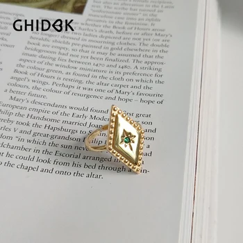 

GHIDBK Genuine 925 Sterling Silver Rhombus Layered Rings For Women Jewelry Gold Color Stacking Rings Vintage Open Circle Rings