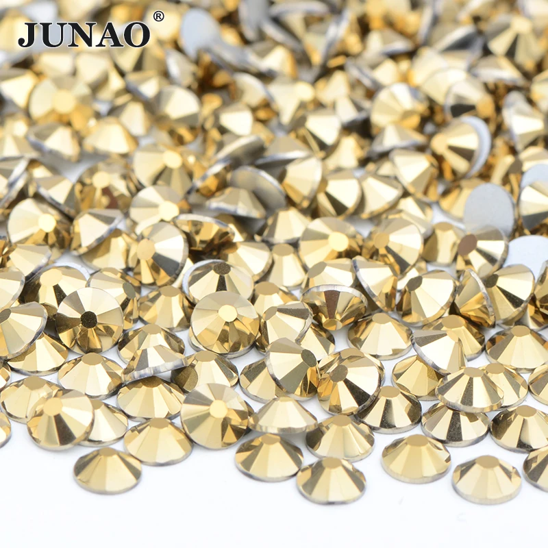 JUNAO SS 6 8 10 12 16 20 Glass Crystals Gold Nail Rhinestones Flatback Stones and Crystal Art Decoration Non Hotfix Strass | Дом и сад