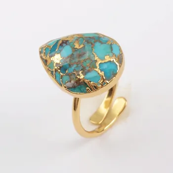 Natural Turquoises Women Rings Gold Plated Gold Color Line Turquoises Adjustable Ring Gems Stone Rings For Women Dropshipping 
Natural Turquoises Women Rings Gold Plated Gold Color Line Turquoises Adjustable Ring Gems Stone Rings For Women Dropshipping