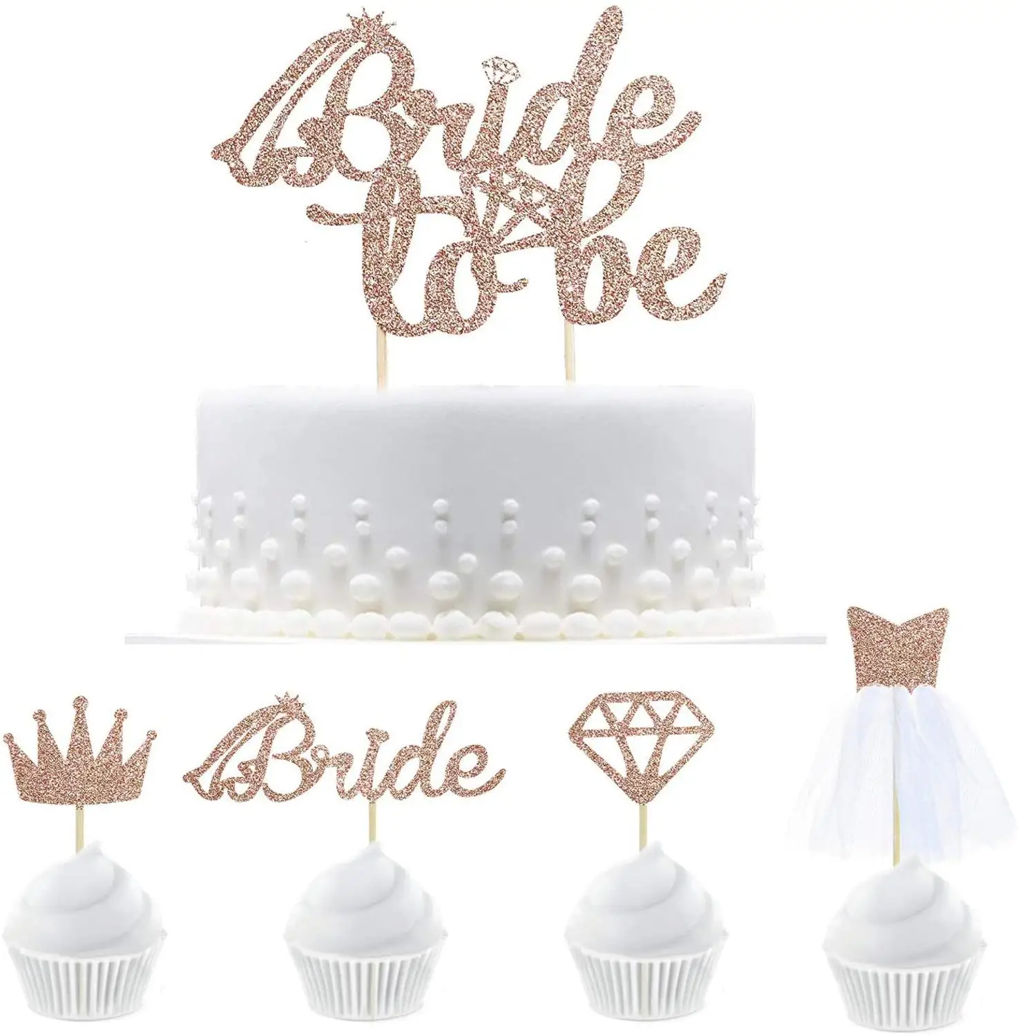 Glitter Rose Gold Bride To Be Cake Toppers Diamond Crown Cupcake Wedding Dress Cake Toppers for Bridal Shower Wedding Decoration
Glitter Rose Gold Bride To Be Cake Toppers Diamond Crown Cupcake Wedding Dress Cake Toppers for Bridal Shower Wedding Decoration