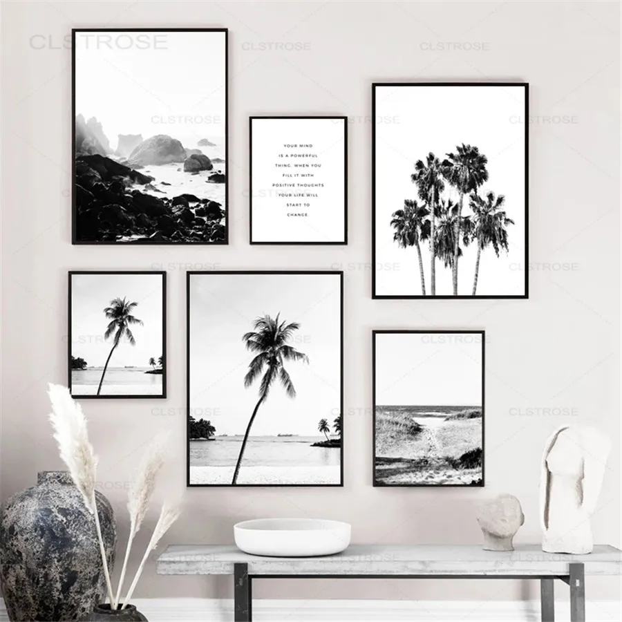 Scandinavian Landscape Canvas Poster Ocean Beach Palm Wall Art Positive Quote Print Nordic Black White Painting for Home Decor
Scandinavian Landscape Canvas Poster Ocean Beach Palm Wall Art Positive Quote Print Nordic Black White Painting for Home Decor