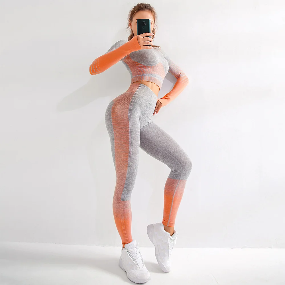 Бесшовный комплект для йоги Ombre спортивная одежда тренировок женский