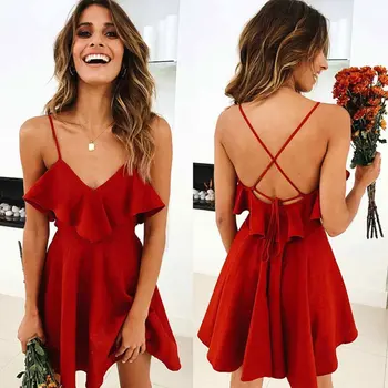Women's V-Neck Dress Backless Cross Drwstring Ruffles Bundle Waist V-neck Strapless Mini Dresses Short skirt above knee
Women's V-Neck Dress Backless Cross Drwstring Ruffles Bundle Waist V-neck Strapless Mini Dresses Short skirt above knee