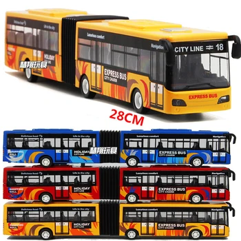 

28cm City Line Holiday Travel Tour Bus Model Toy Pull Back Light Music Alloy Lengthened Sightseeing Tourism Bus Model Toy Car