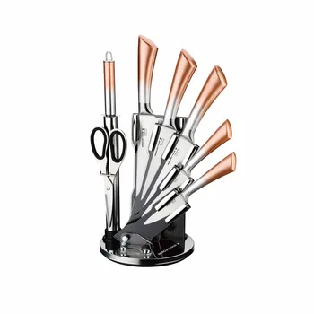 8PCS Stainless Steel kitchen knives set gradient color handle with holder stand scissor sharpener kitchen tool
8PCS Stainless Steel kitchen knives set gradient color handle with holder stand scissor sharpener kitchen tool