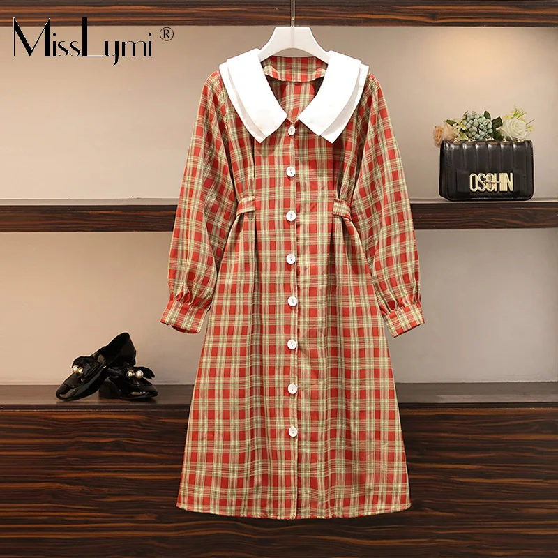 L-4XL Plus Size Women Vintage Red Plaid Shirt Dress Autumn 2019 Cute Peter Pan Collar Long Sleeve Bow Loose Casual Midi Dresses
L-4XL Plus Size Women Vintage Red Plaid Shirt Dress Autumn 2019 Cute Peter Pan Collar Long Sleeve Bow Loose Casual Midi Dresses