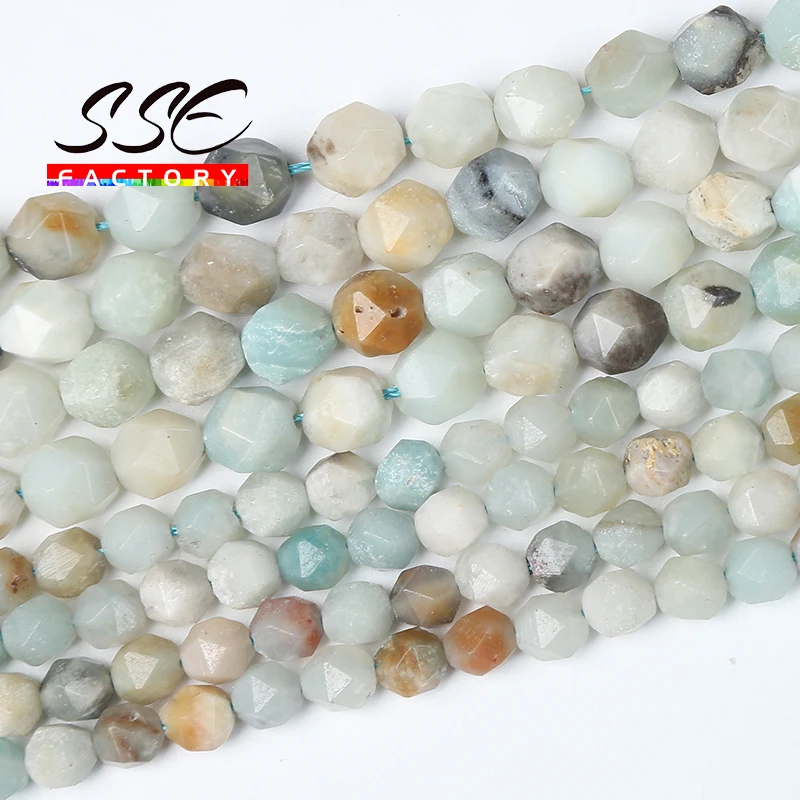 

Faceted Natural Flower Amazonite Stone Beads For Jewelry Making Loose Spacer Beads Diy Bracelet Earring Accessories 8mm 15" Inch