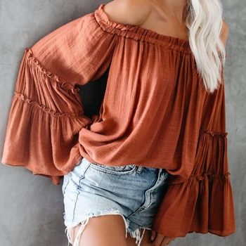 Summer Stretchy Shirt Flare Sleeve Long Sleeve T-shirt Women Sweet Word Collar Tops Fashion Loose Top Off Shoulder Shirts Casual
Summer Stretchy Shirt Flare Sleeve Long Sleeve T-shirt Women Sweet Word Collar Tops Fashion Loose Top Off Shoulder Shirts Casual