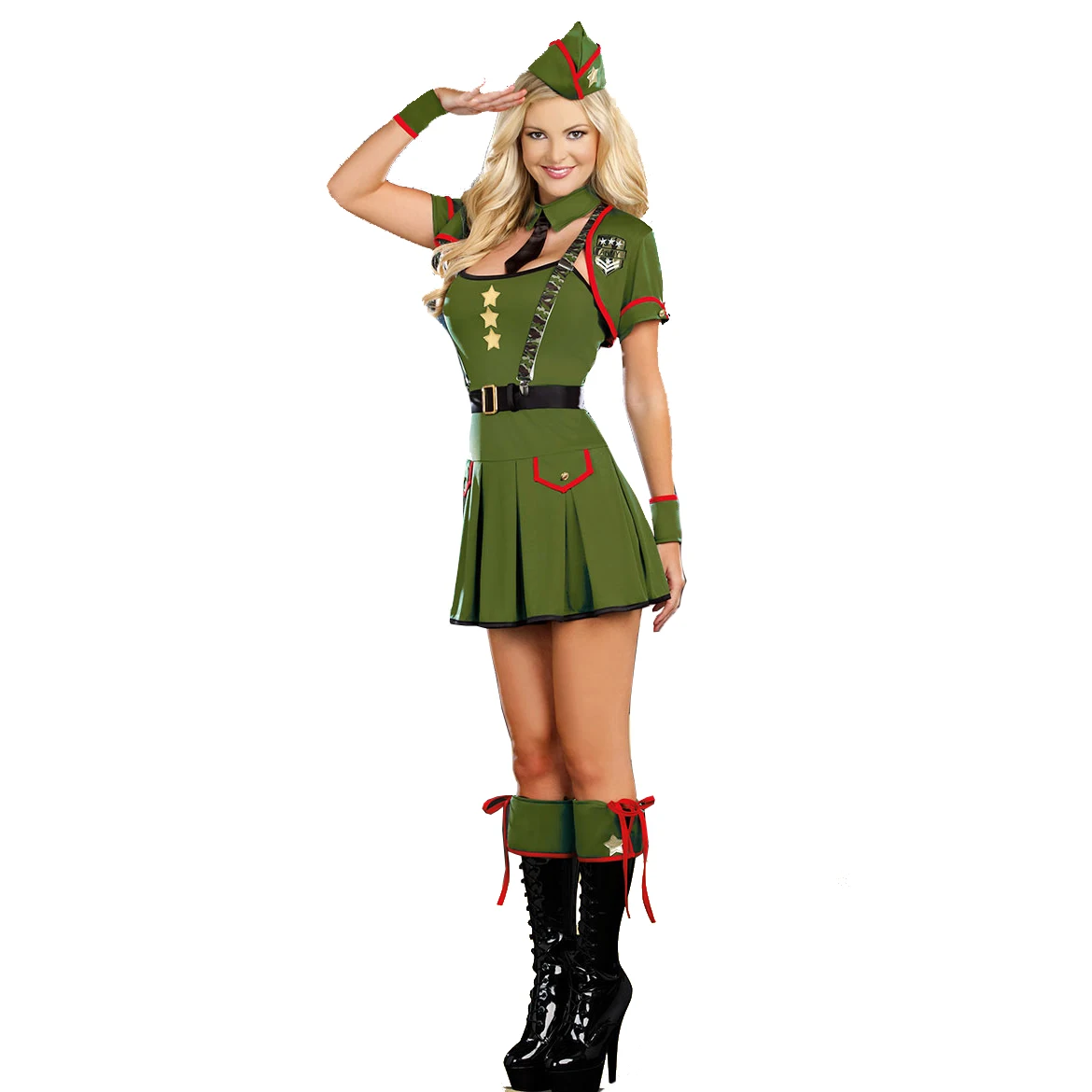 

UTMEON Sexy Army Green Over Bust Pattern CosplayS Soldier Dress Adult Cosplay Military Sexy Halloween Costume For Women