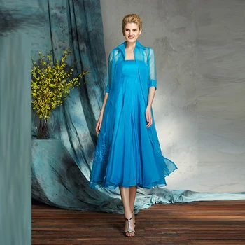 Charming Blue A Line Two Pieces Organza Mother of the Bride Dresses Strapless Appliqued Short Wedding Guest Dress Tea Length
Charming Blue A Line Two Pieces Organza Mother of the Bride Dresses Strapless Appliqued Short Wedding Guest Dress Tea Length