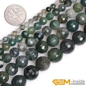 

Natural Stone Moss Agates Round Faceted Bead For Jewelry Making Strand 15 inch DIY Jewelry Bead For Bracelet Necklace Making