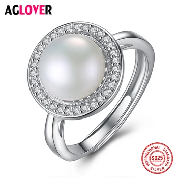 AGLOVER 100% 925 Silver Zircon Ring Resizable Natural Freshwater Pearls Ring Disc Jewelry Women Wedding/Party/Christmas Gift
AGLOVER 100% 925 Silver Zircon Ring Resizable Natural Freshwater Pearls Ring Disc Jewelry Women Wedding/Party/Christmas Gift