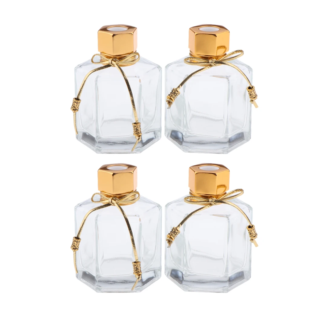 Gold 4Pcs 100ml Aroma Glass Diffuser Bottles Hexagonal Oil Containers Decors Gold 4Pcs 100ml Aroma Glass Diffuser Bottles Hexagonal Oil Containers Decors