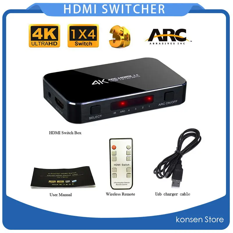 4K HDMI Switcher HDMI 2.0 Switch HDMI audio extractor HDR ARC splitter 4X1 with remote(HDMI in to HDMI+toslink+stereo audio out)
4K HDMI Switcher HDMI 2.0 Switch HDMI audio extractor HDR ARC splitter 4X1 with remote(HDMI in to HDMI+toslink+stereo audio out)
