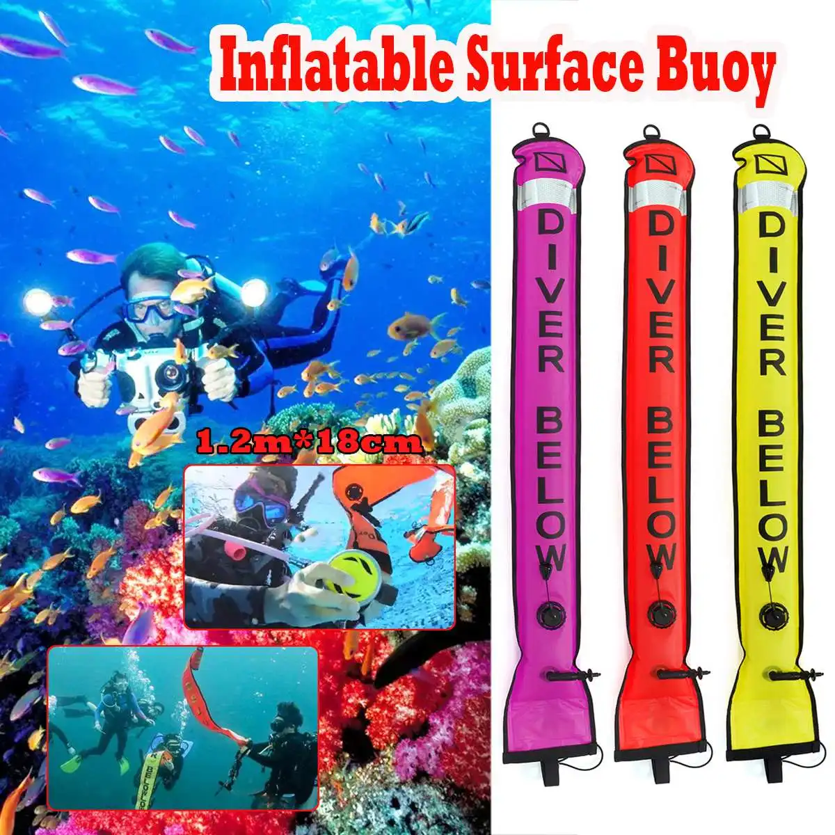 DIVING SMB 1M/1.2M/1.8M Colorful Visibility Safety Inflatable Scuba Diving SMB Surface Signal Marker Buoy Accessory
DIVING SMB 1M/1.2M/1.8M Colorful Visibility Safety Inflatable Scuba Diving SMB Surface Signal Marker Buoy Accessory