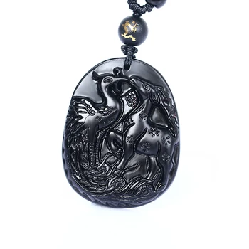 Natural Black Obsidian Beads Necklace Hand-Carved Mascot Phoenix Jade Pendant Fashion Charm Jewelry for Man Women Amulet Gifts
Natural Black Obsidian Beads Necklace Hand-Carved Mascot Phoenix Jade Pendant Fashion Charm Jewelry for Man Women Amulet Gifts