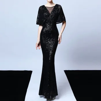 Sequins Elegant Prom Party Dress Sexy Mesh V Neck Backless Mermaid Long Vestidos Beading Formal Evening Party Gowns Dresses 
Sequins Elegant Prom Party Dress Sexy Mesh V Neck Backless Mermaid Long Vestidos Beading Formal Evening Party Gowns Dresses