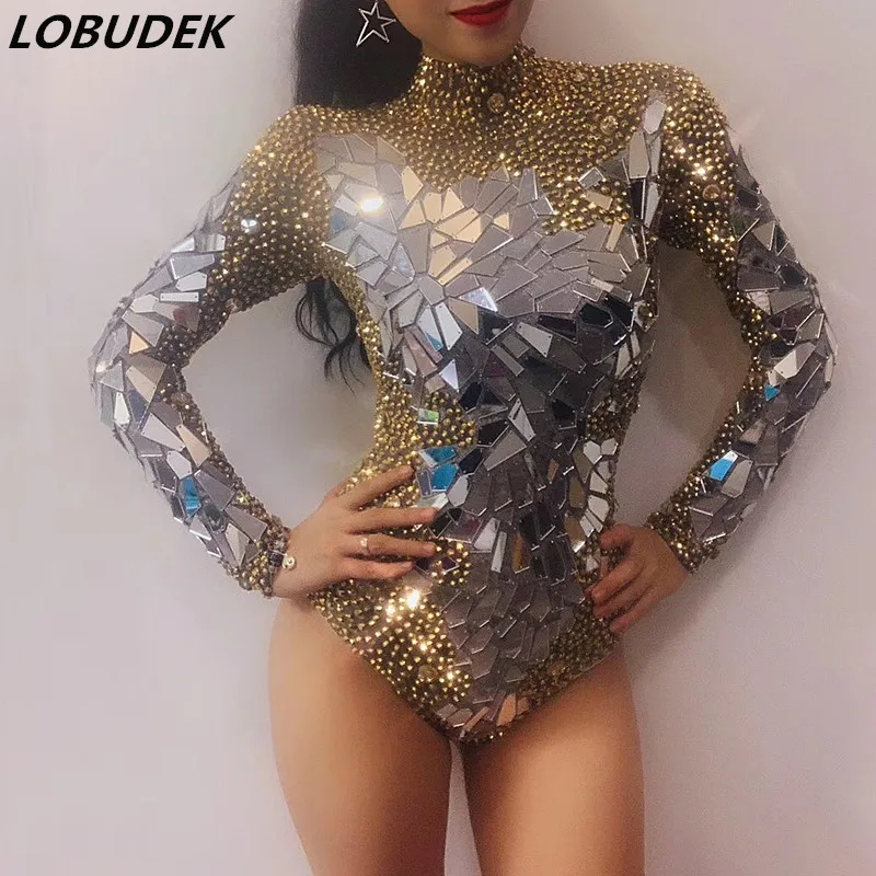 Gold Silver Rhinestones Mirrors Bodysuit Nightclub DJ Female Singer Dance Costume Sexy Elastic Crystals Catsuit Party Stage Wear
Gold Silver Rhinestones Mirrors Bodysuit Nightclub DJ Female Singer Dance Costume Sexy Elastic Crystals Catsuit Party Stage Wear
