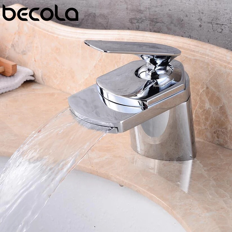 

Becola All Copper Gold/Chrome/Brushed Duckbill Waterfall Faucet Hot and Cold Bathroom Washbasin Under Counter Basin Faucet