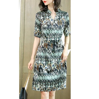 Silk dress mulberry silk new draw string printed satin with short sleeves Silk dress M to 3XL
Silk dress mulberry silk new draw string printed satin with short sleeves Silk dress M to 3XL