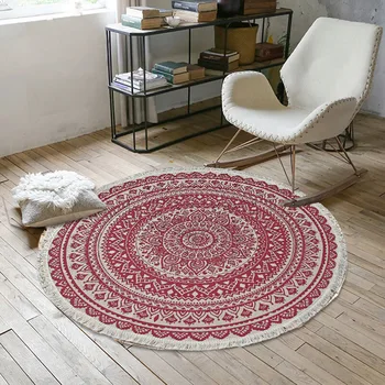 Morocco Round Carpet Bedroom Boho Style Tassel Cotton Rug Hand Woven National Classic Tapestry Sofa Cushion Tatami Floor Mats 
Morocco Round Carpet Bedroom Boho Style Tassel Cotton Rug Hand Woven National Classic Tapestry Sofa Cushion Tatami Floor Mats