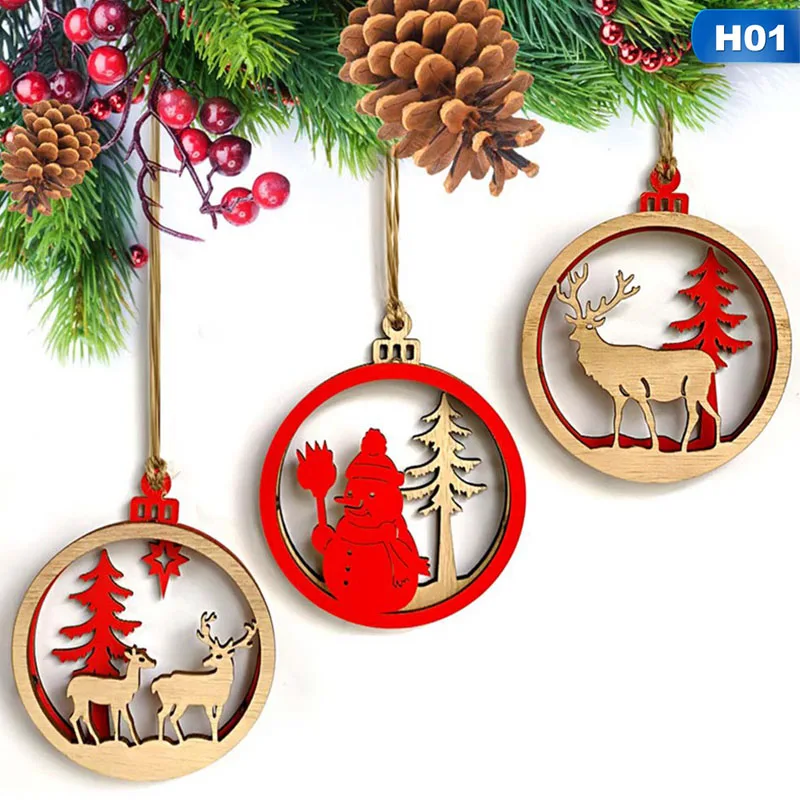 year natural wood christmas tree ornaments pendant hanging gifts