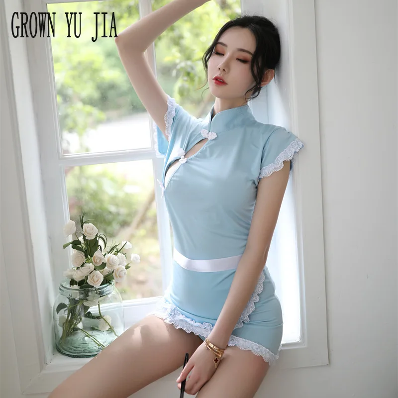 

Sexy French Maid Uniforms Qipao Clothes Erotic Cosplay Costume Cheongsam Dress Porno Roleplay Girl Lingerie Hot Fetish Sex Skirt