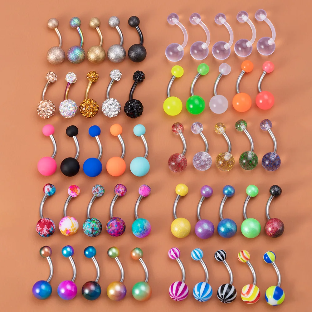 

5Pcs 14G Navel Piercing Jewelry Set Sexy Colorful Acrylic Belly Piercing for Women 316L Surgical Steel Bar Belly Button Rings