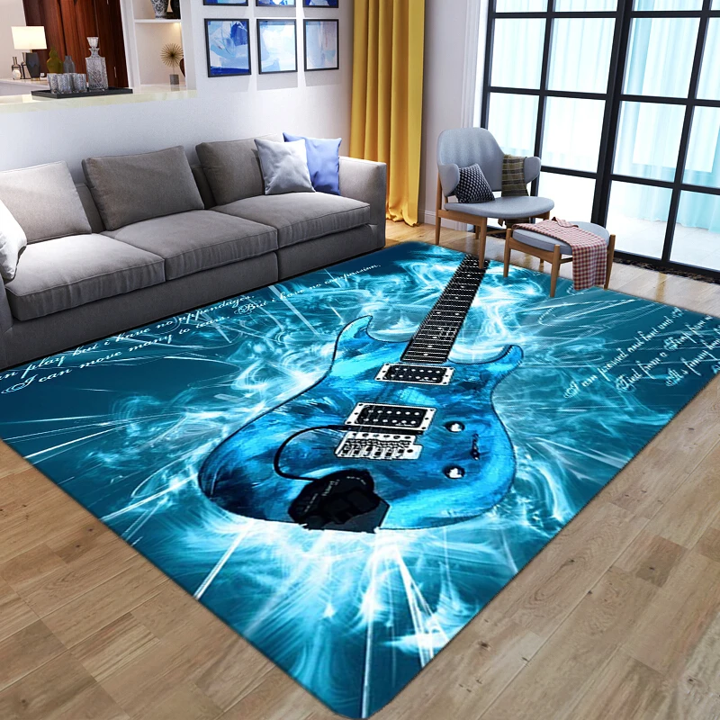 

Modern 3D Creative Guitar Pattern area Rug soft Flannel Memory Foam water ripple print floor mat Living Room Bedroom Carpet gift