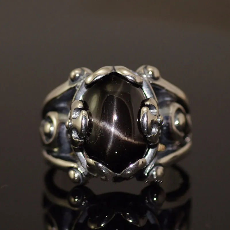

S925 pure silver Starlight stone ring surface thai silver ring for man 925 real silver man rings