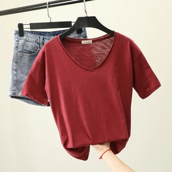 New Cotton Short Sleeve T-shirt Women's Solid Color V-neck TShirt Casual Loose-Fit Tops Female Summer Tees Student T-shirts Tops
New Cotton Short Sleeve T-shirt Women's Solid Color V-neck TShirt Casual Loose-Fit Tops Female Summer Tees Student T-shirts Tops