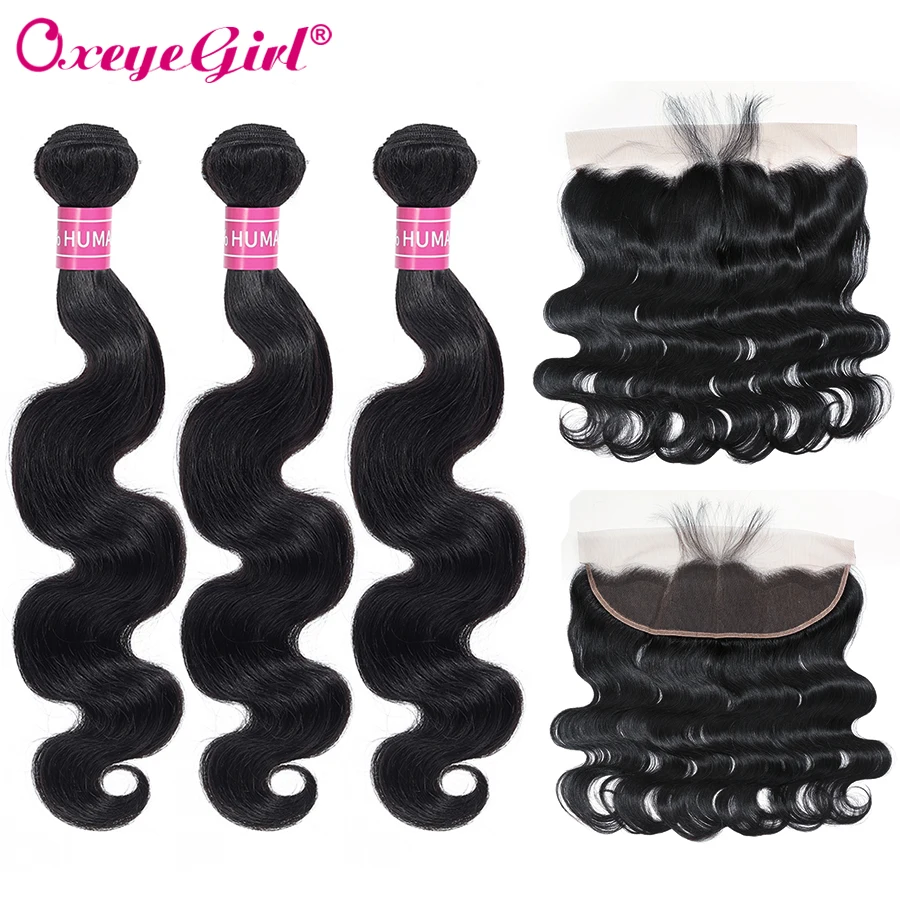 

Oxeye Girl Peruvian Hair Bundles 4x13 Lace Frontal Closure With Bundles Body Wave Human Hair Bundles With Frontal Non Remy