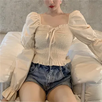 Autumn Women Self Design Sexy Short Shirts Long Puff Sleeve Square Collar Chic Crop Tops Blusa Fashion Slim Female Retro Blouse
Autumn Women Self Design Sexy Short Shirts Long Puff Sleeve Square Collar Chic Crop Tops Blusa Fashion Slim Female Retro Blouse