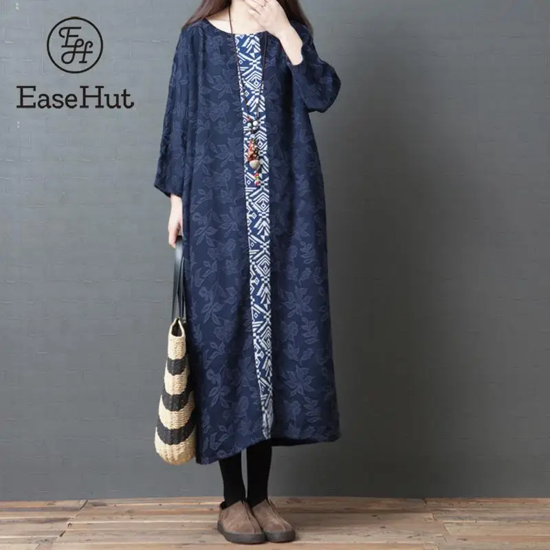 EaseHut Women Vintage Cotton Dress O Neck Drop Shoulder Pocket Splicing Ethnic Printed Midi Dress New Autumn Robe vestidos 2019 
EaseHut Women Vintage Cotton Dress O Neck Drop Shoulder Pocket Splicing Ethnic Printed Midi Dress New Autumn Robe vestidos 2019