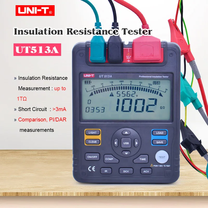 Digital Insulation Resistance Tester UNI-T UT513A AC DC Voltage Ohm Megger meter Ohmmeter 5kv 1KGOhm USB Interface Data storage
Digital Insulation Resistance Tester UNI-T UT513A AC DC Voltage Ohm Megger meter Ohmmeter 5kv 1KGOhm USB Interface Data storage