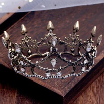 

FORSEVEN Vintage Black Rhinestone Crystal Bridal Tiaras Crown Pageant Women Diadem Headpiece Jewelry Wedding Hair Accessories JL