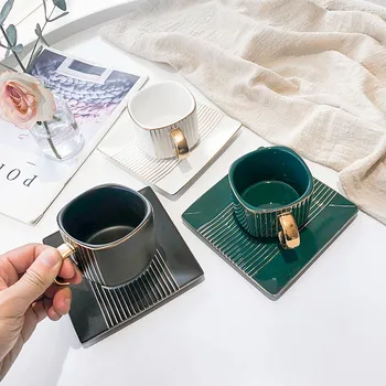 Nordic Creative Strip Black Ceramic Coffee Mug Set with Handle Tray Brief Milk Breakfast Square Cup Dessert Plate Home Water Mug
Nordic Creative Strip Black Ceramic Coffee Mug Set with Handle Tray Brief Milk Breakfast Square Cup Dessert Plate Home Water Mug