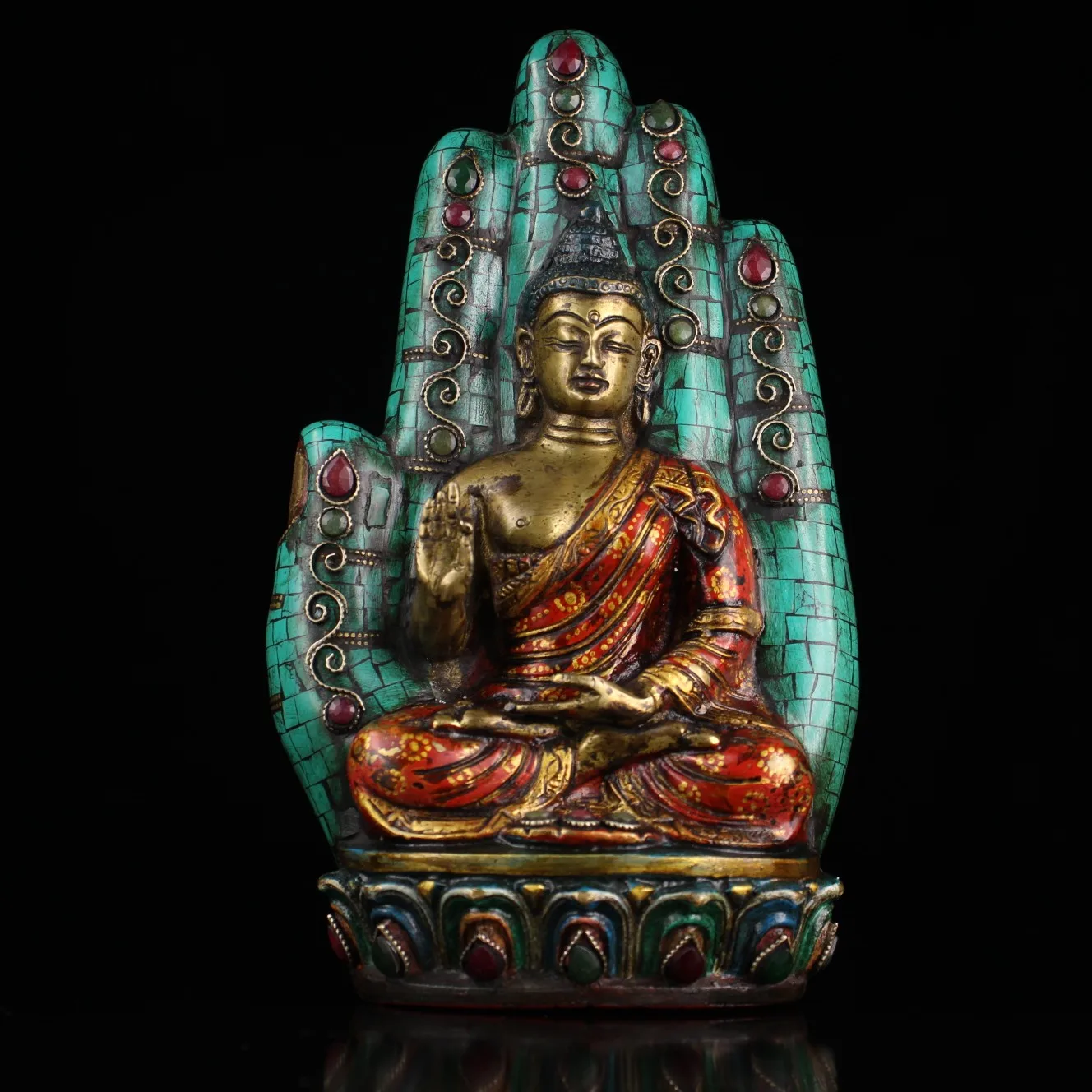 9"Tibetan Temple Collection Old Bronze Outline in gold mosaic Gem Turquoise Bergamot Sakyamuni Buddha Worship Hall Town House
9"Tibetan Temple Collection Old Bronze Outline in gold mosaic Gem Turquoise Bergamot Sakyamuni Buddha Worship Hall Town House