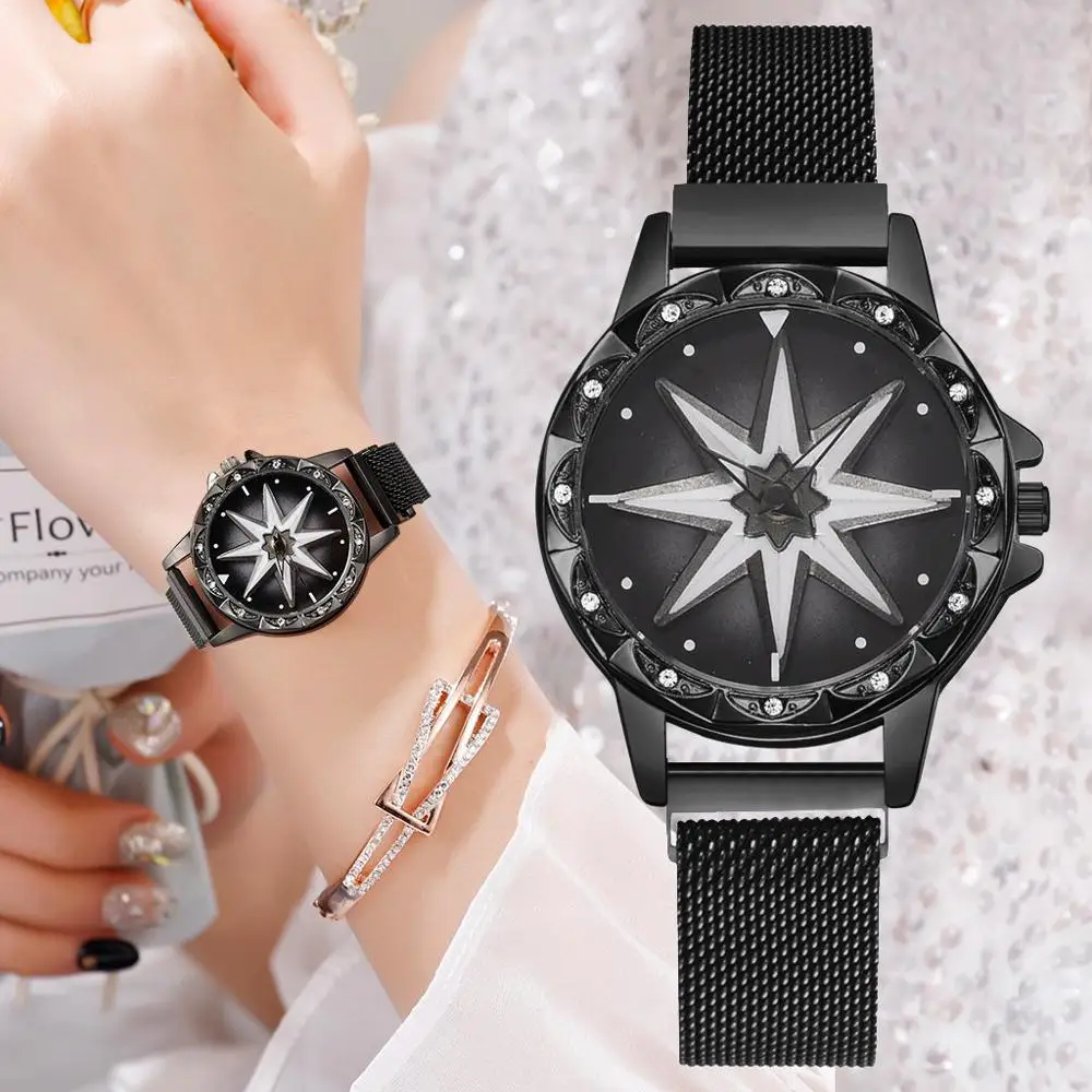Relogio Feminino Luxury Ladies Watch 360 Degree Rotation Women Watch Mesh Magnet Starry Sky New Fashion Geometric Quartz Watch
Relogio Feminino Luxury Ladies Watch 360 Degree Rotation Women Watch Mesh Magnet Starry Sky New Fashion Geometric Quartz Watch
