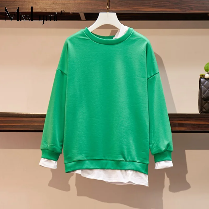XL-4XL Plus Size Women Cotton Sweatshirt Autumn 2019 Fashion Long Sleeve Patchwork Fake Two Piece Loose Casual Tops Green
XL-4XL Plus Size Women Cotton Sweatshirt Autumn 2019 Fashion Long Sleeve Patchwork Fake Two Piece Loose Casual Tops Green