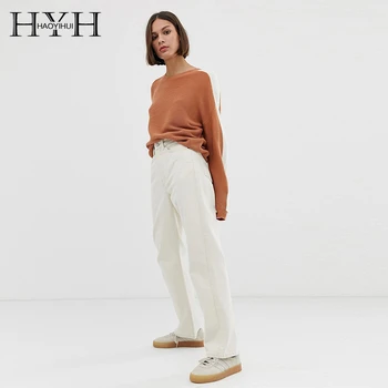 

HYH Haoyihui Women Sexy Soild Fashion Casual Splice Ribbed Trim O-Neck Long Sleeve Super Comfy Soft Knit Autumn Pullover Sweater