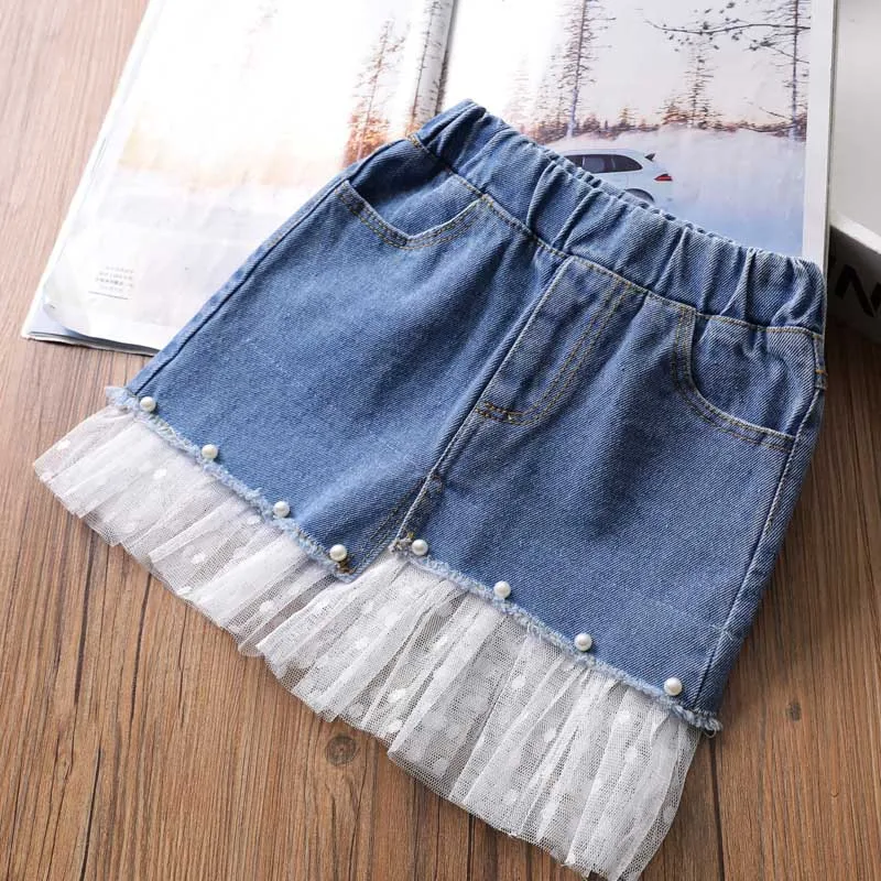 Летние новые стильные юбки для девочек Одежда маленьких детская джинсовая юбка