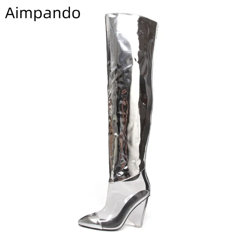 Mix Colors Boots Women Sexy Clear PVC Point Toe Back Zippers Bottes Slim Over The Knee Botas PVC Cone High Heel Boots Woman 43
Mix Colors Boots Women Sexy Clear PVC Point Toe Back Zippers Bottes Slim Over The Knee Botas PVC Cone High Heel Boots Woman 43