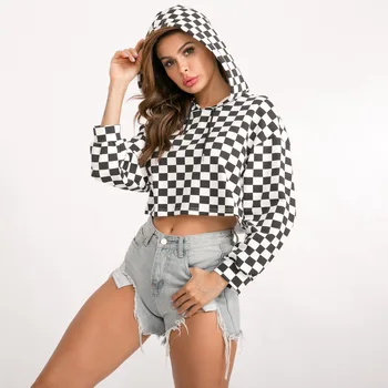 New Hot-selling Black White Checkerboard Hoodie Sweatshirt Street Umbilical Tops Kpop Clothes Women Hoodies Kawaii Crop Hoodie 
New Hot-selling Black White Checkerboard Hoodie Sweatshirt Street Umbilical Tops Kpop Clothes Women Hoodies Kawaii Crop Hoodie