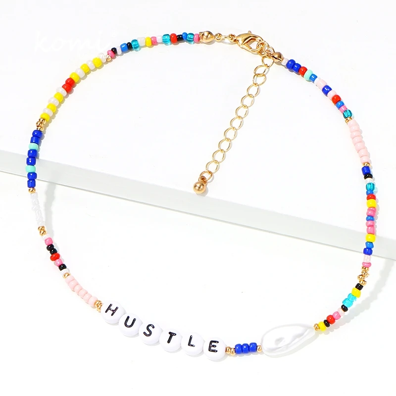 Коми богемное разноцветное ожерелье ручной работы с буквами жемчугом и цепочкой