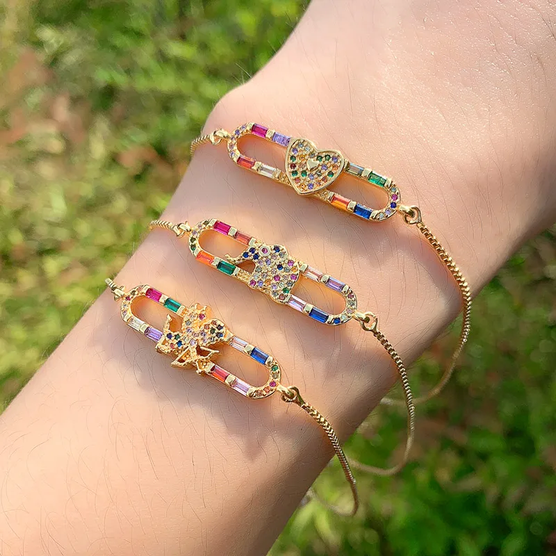 Gold Filled Pave Colorful Cubic Zirconia Rainbow Adjustable Bracelets Angel Cupid Heart Elephant Charm Bangles For Women brt-b62
Gold Filled Pave Colorful Cubic Zirconia Rainbow Adjustable Bracelets Angel Cupid Heart Elephant Charm Bangles For Women brt-b62