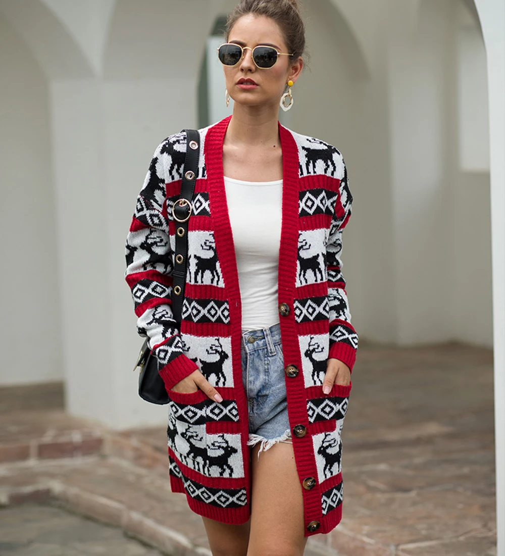 Christmas Deer Sweater Women Long Sleeve Knitted Cardigans Autumn Winter Fashion Striped Cardigan Coat Causal Knit Outwear
Christmas Deer Sweater Women Long Sleeve Knitted Cardigans Autumn Winter Fashion Striped Cardigan Coat Causal Knit Outwear